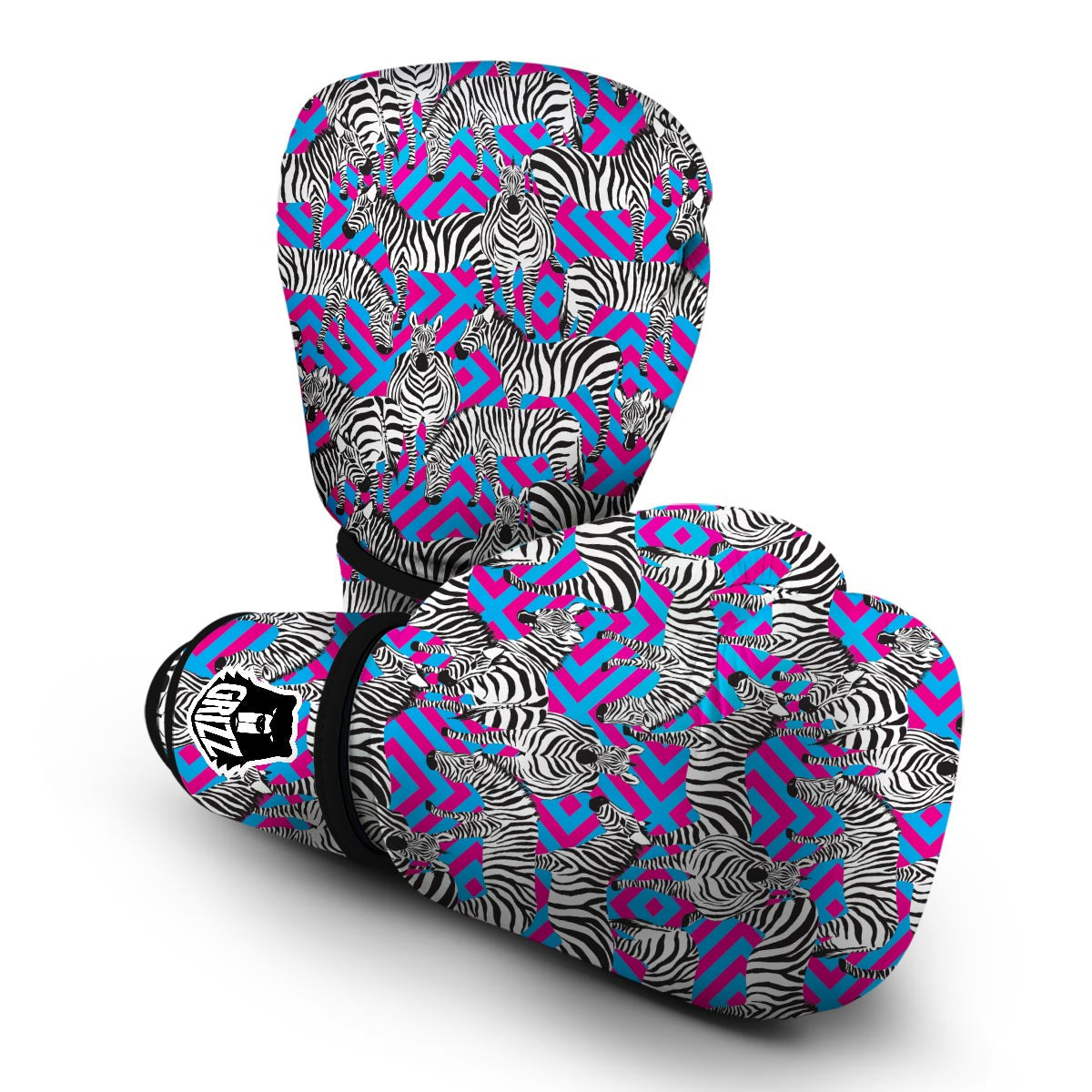 Zebra Neon Pattern Print Boxing Gloves-grizzshop