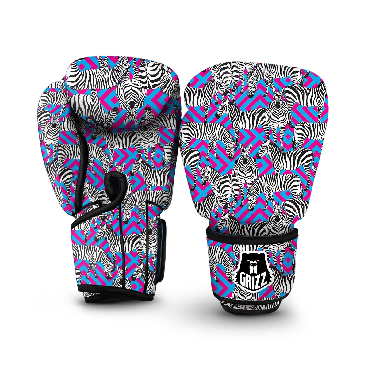 Zebra Neon Pattern Print Boxing Gloves-grizzshop