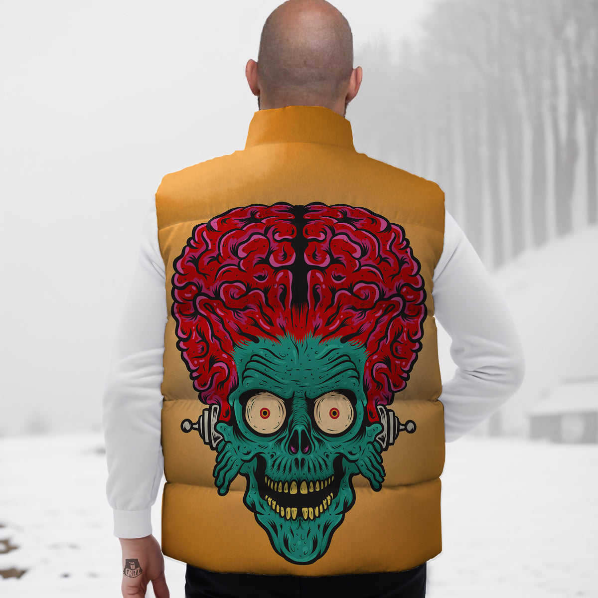Zombie Big Brain Print Down Vest