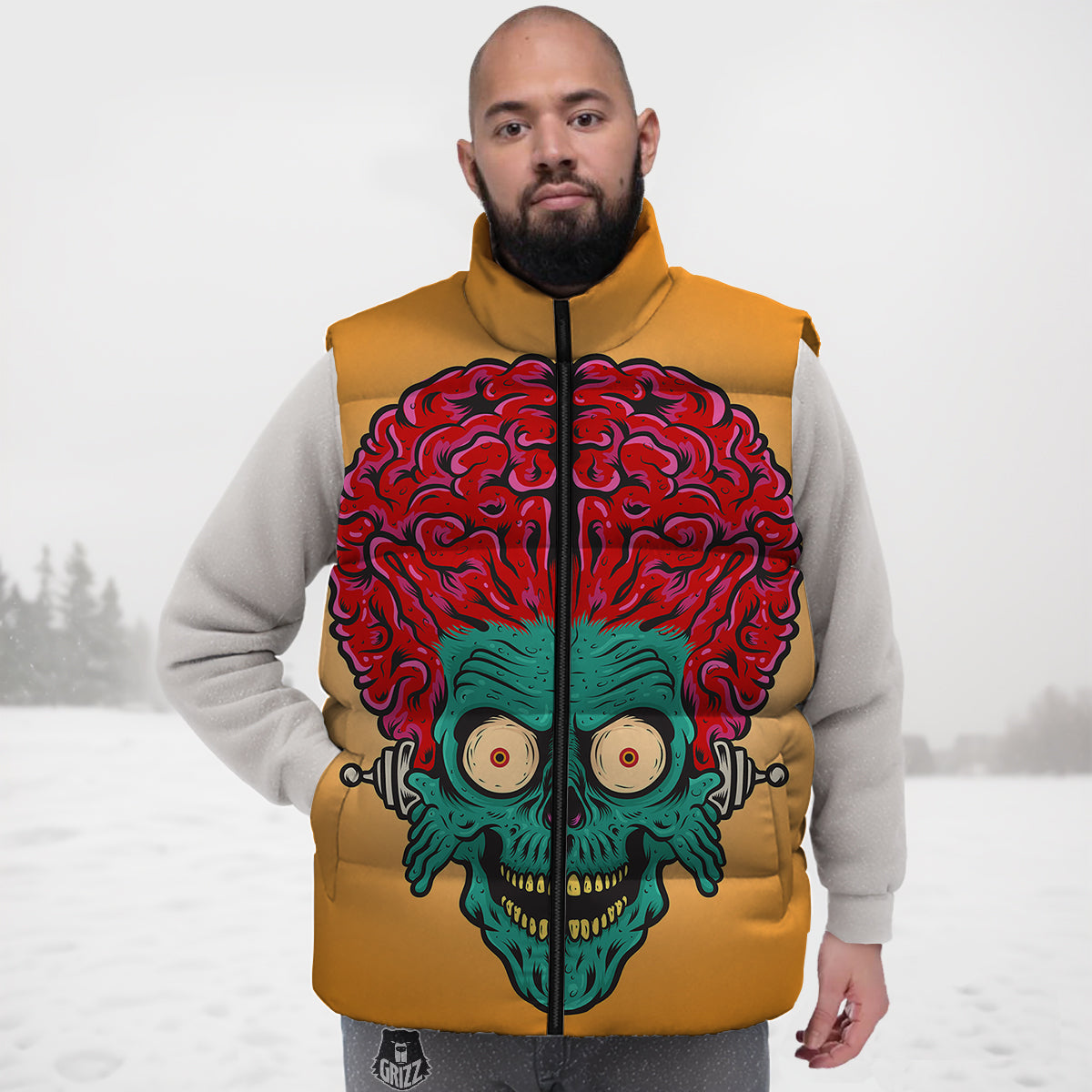Zombie Big Brain Print Down Vest