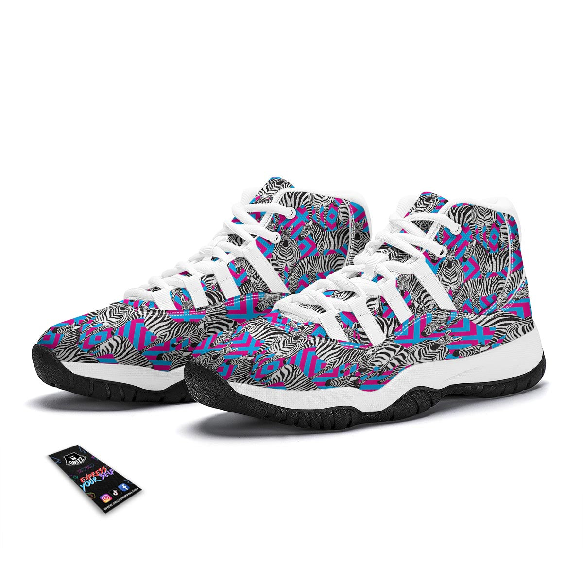 Zebra Neon Pattern Print White Bball Shoes-grizzshop