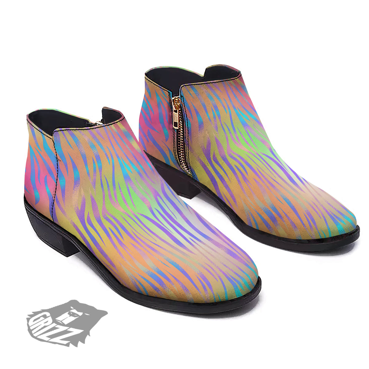 Zebra Pastel Print Pattern Ankle Boots-grizzshop