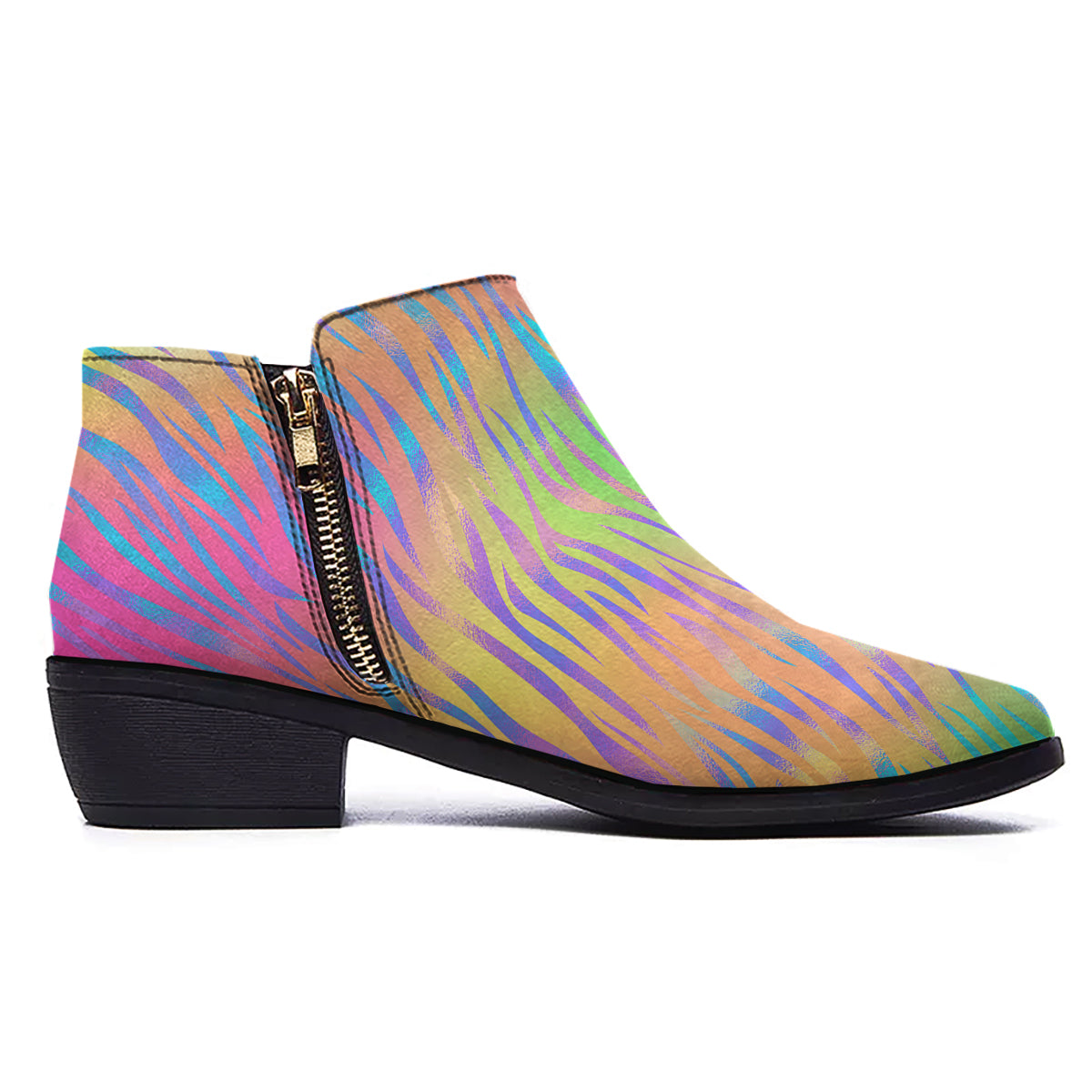 Zebra Pastel Print Pattern Ankle Boots-grizzshop