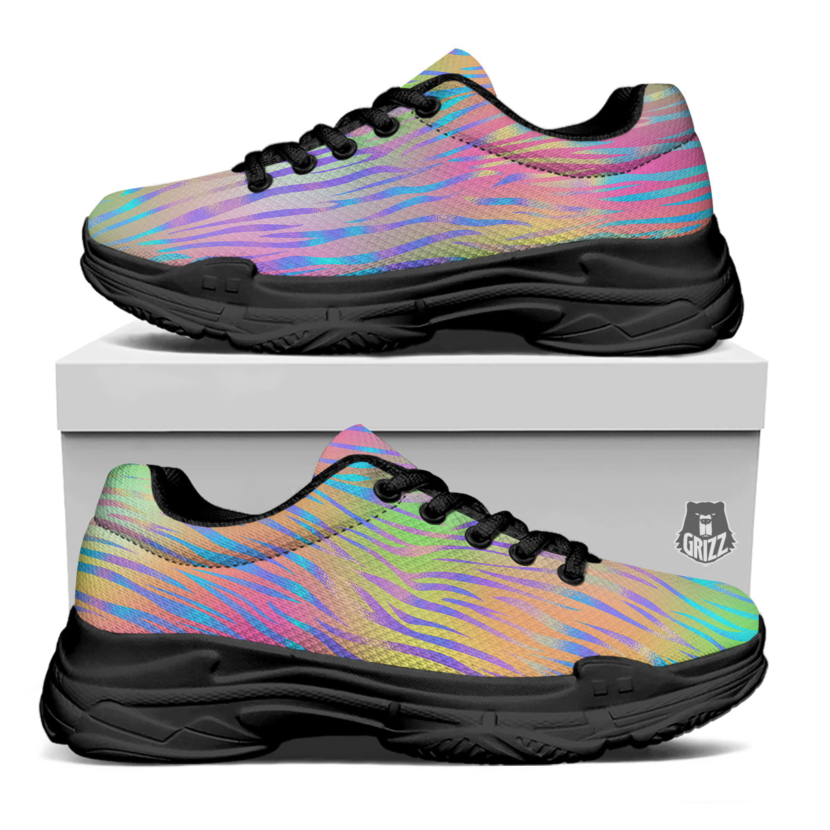 Zebra Pastel Print Pattern Black Chunky Shoes-grizzshop