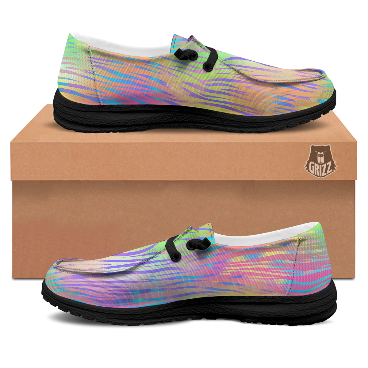 Zebra Pastel Print Pattern Black Loafers-grizzshop