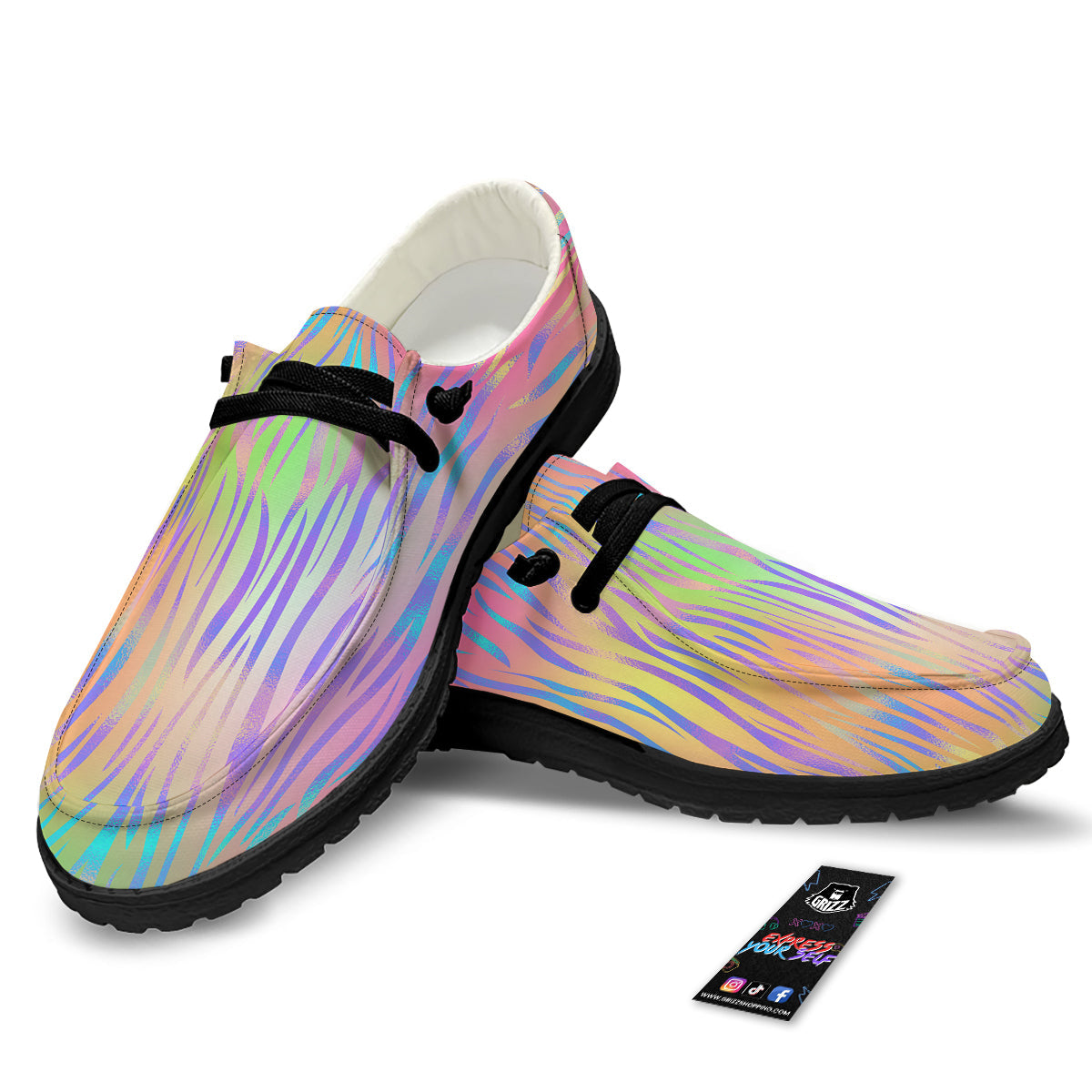 Zebra Pastel Print Pattern Black Loafers-grizzshop