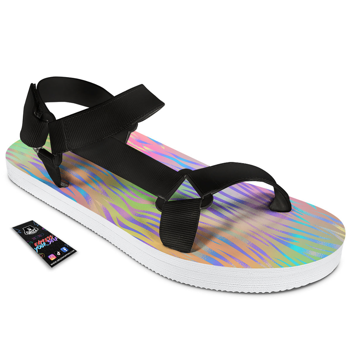 Zebra Pastel Print Pattern Black Open Toe Sandals-grizzshop