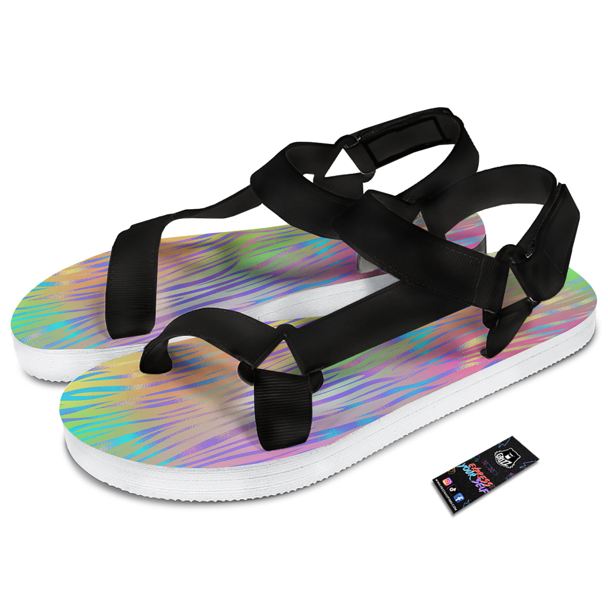 Zebra Pastel Print Pattern Black Open Toe Sandals-grizzshop