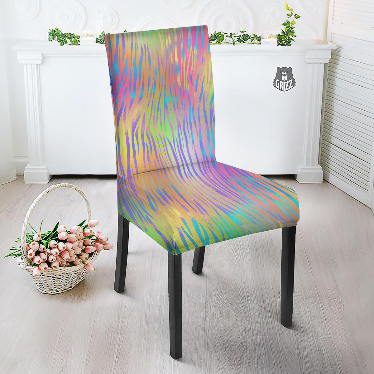 Zebra Pastel Print Pattern Dining Chair Slipcover-grizzshop