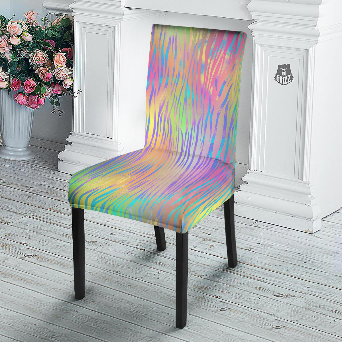 Zebra Pastel Print Pattern Dining Chair Slipcover-grizzshop