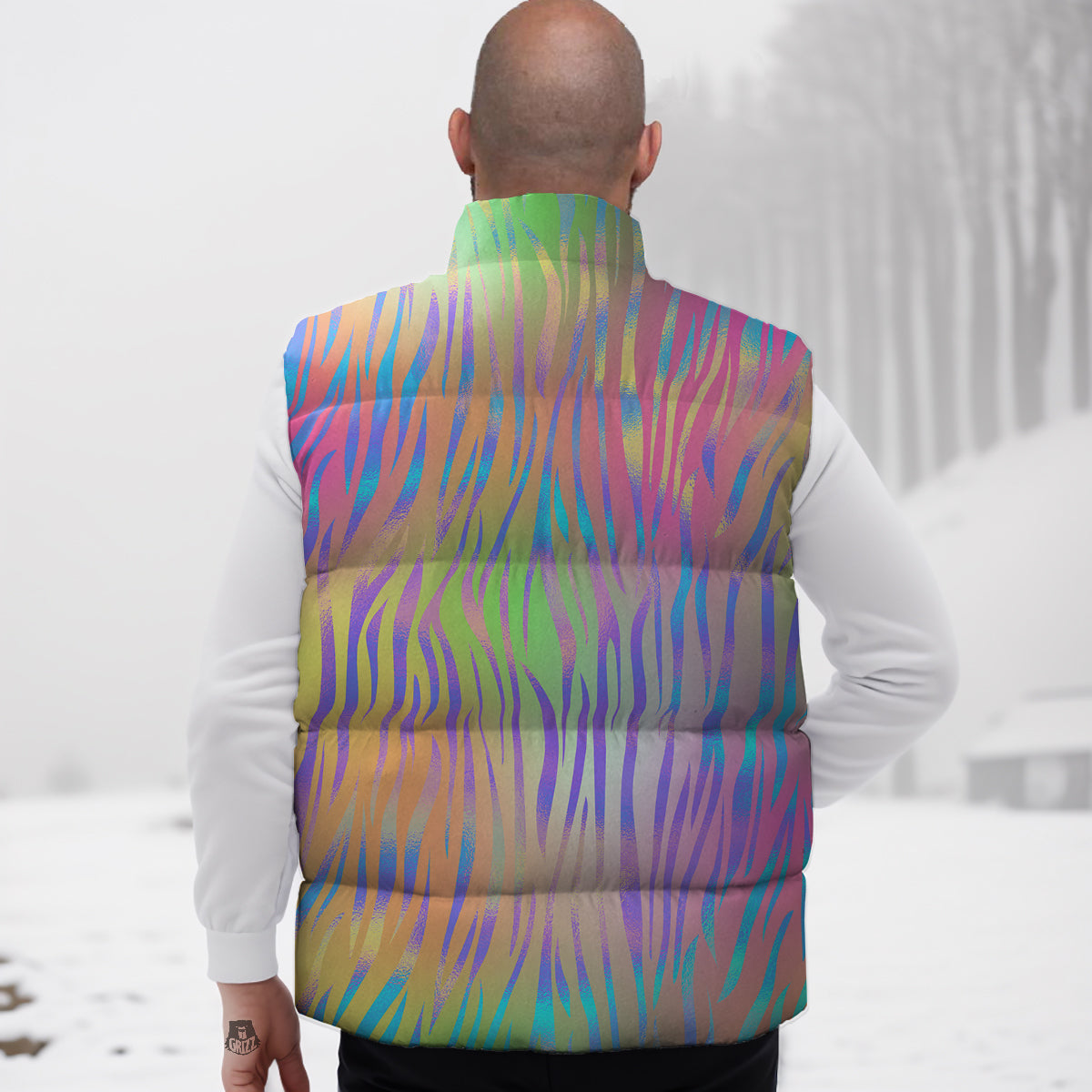 Zebra Pastel Print Pattern Down Vest-grizzshop