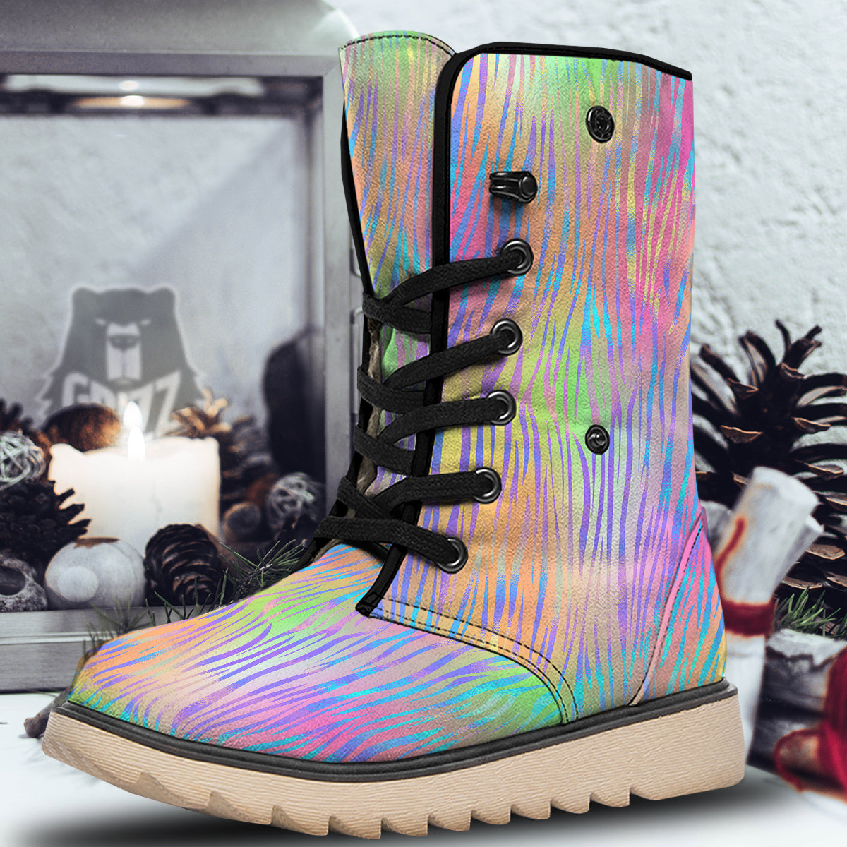 Zebra Pastel Print Pattern Snow Boots-grizzshop