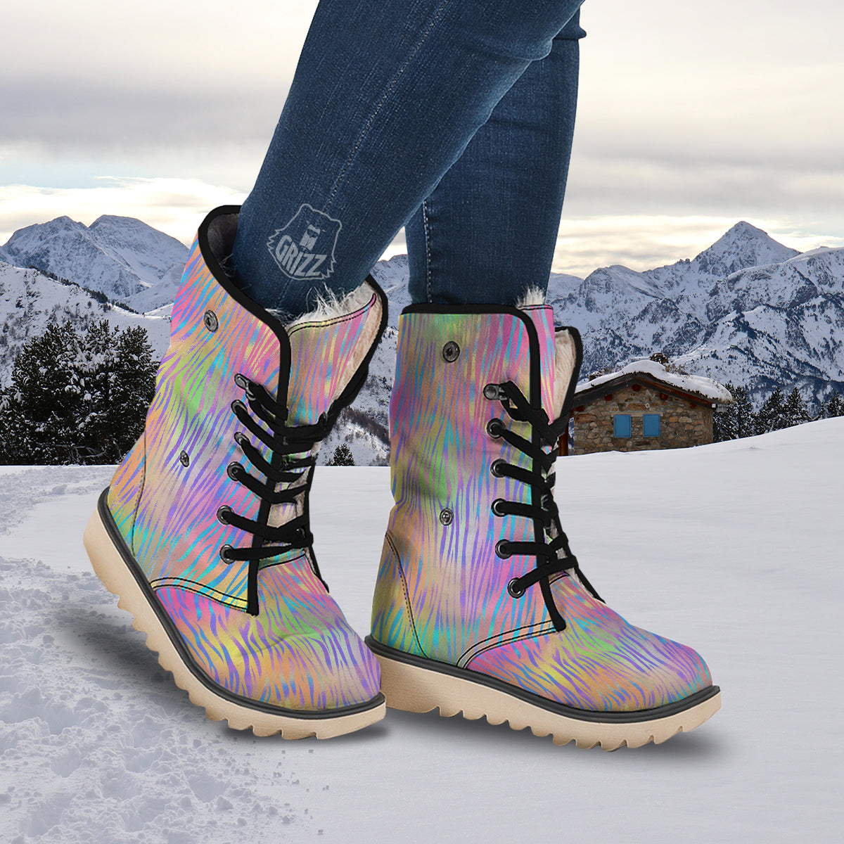 Zebra Pastel Print Pattern Snow Boots-grizzshop