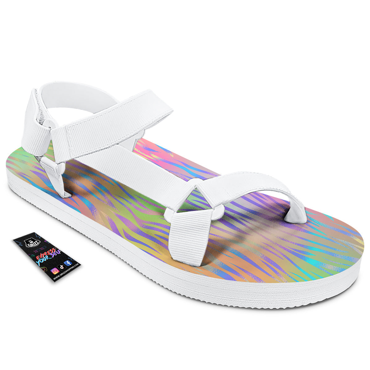Zebra Pastel Print Pattern White Open Toe Sandals-grizzshop