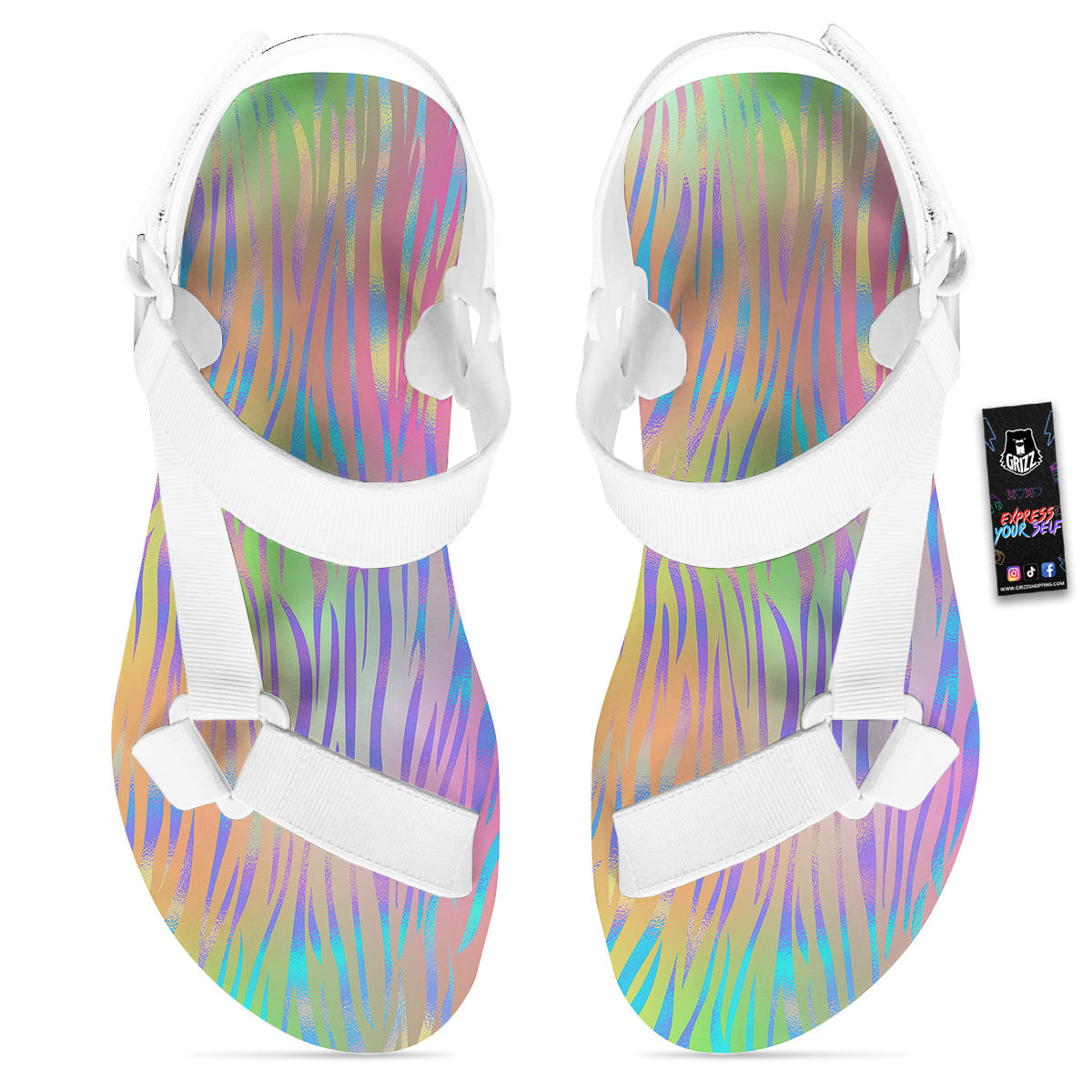 Zebra Pastel Print Pattern White Open Toe Sandals-grizzshop