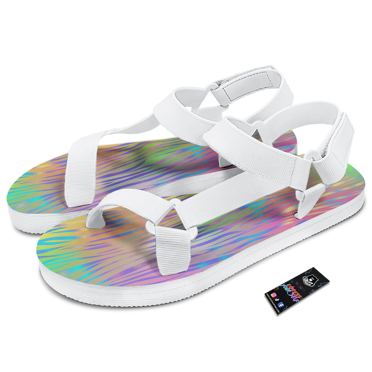 Zebra Pastel Print Pattern White Open Toe Sandals-grizzshop