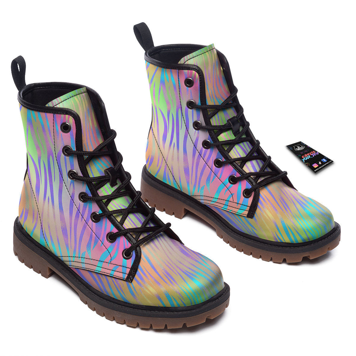 Zebra Pastel Print Pattern Work Boots-grizzshop