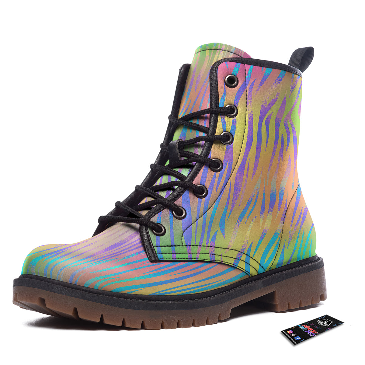 Zebra Pastel Print Pattern Work Boots-grizzshop