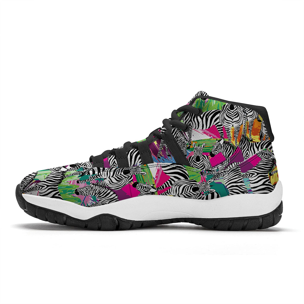 Zebra Pattern Print Black Bball Shoes-grizzshop