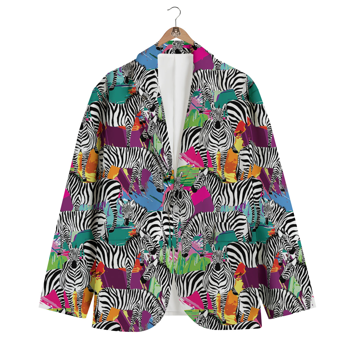 Zebra Pattern Print Men's Blazer-grizzshop