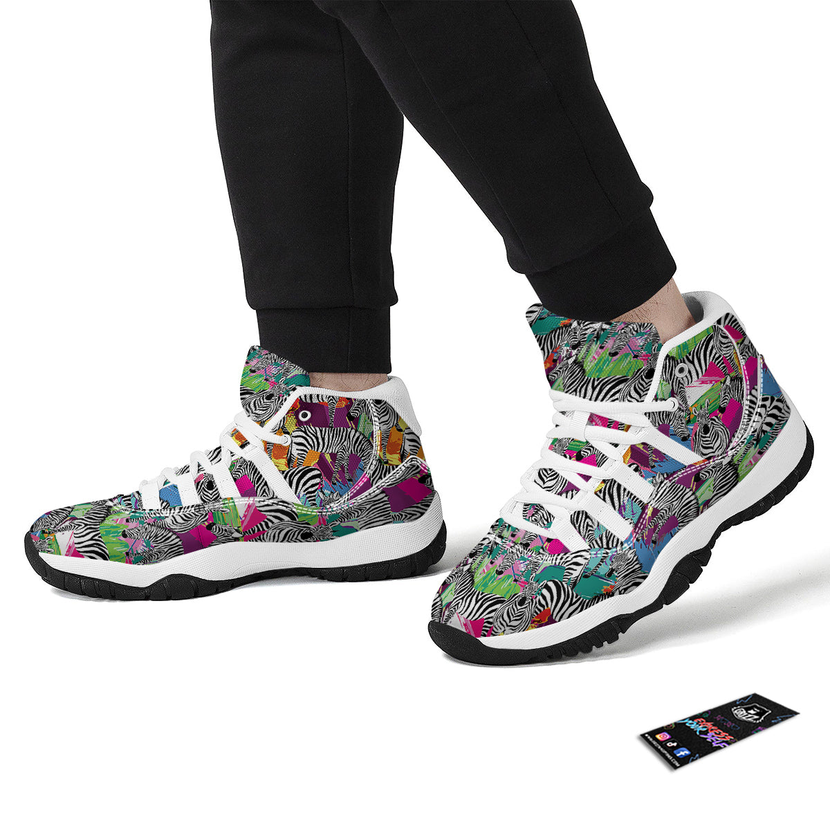 Zebra Pattern Print White Bball Shoes-grizzshop