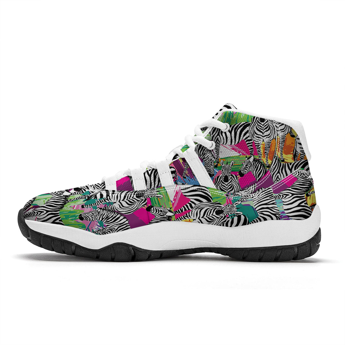 Zebra Pattern Print White Bball Shoes-grizzshop