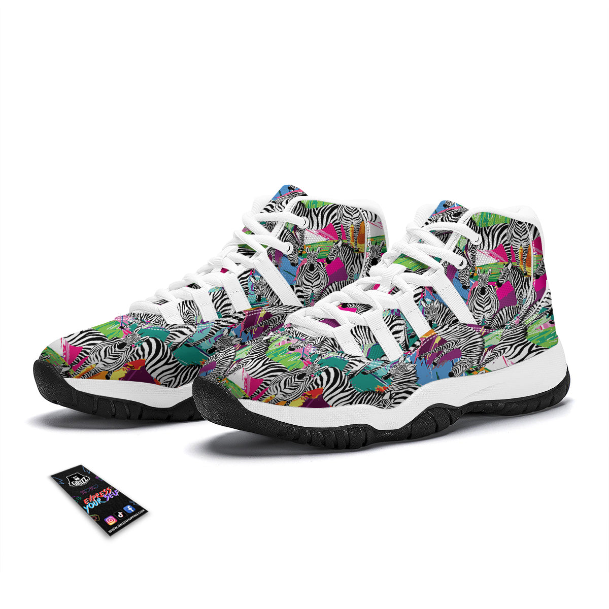 Zebra Pattern Print White Bball Shoes-grizzshop