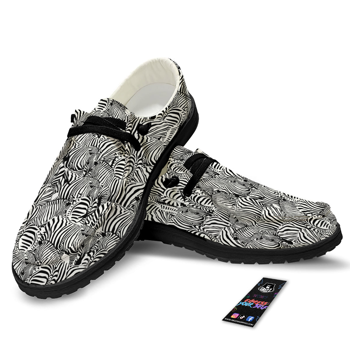 Zebra Striped Black And White Print Pattern Black Loafers-grizzshop