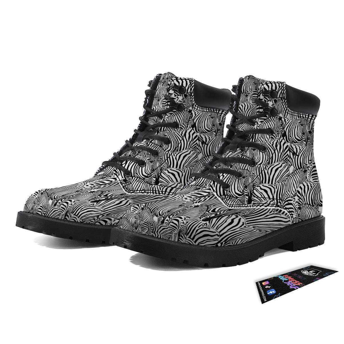 Zebra Striped Black And White Print Pattern Boots-grizzshop