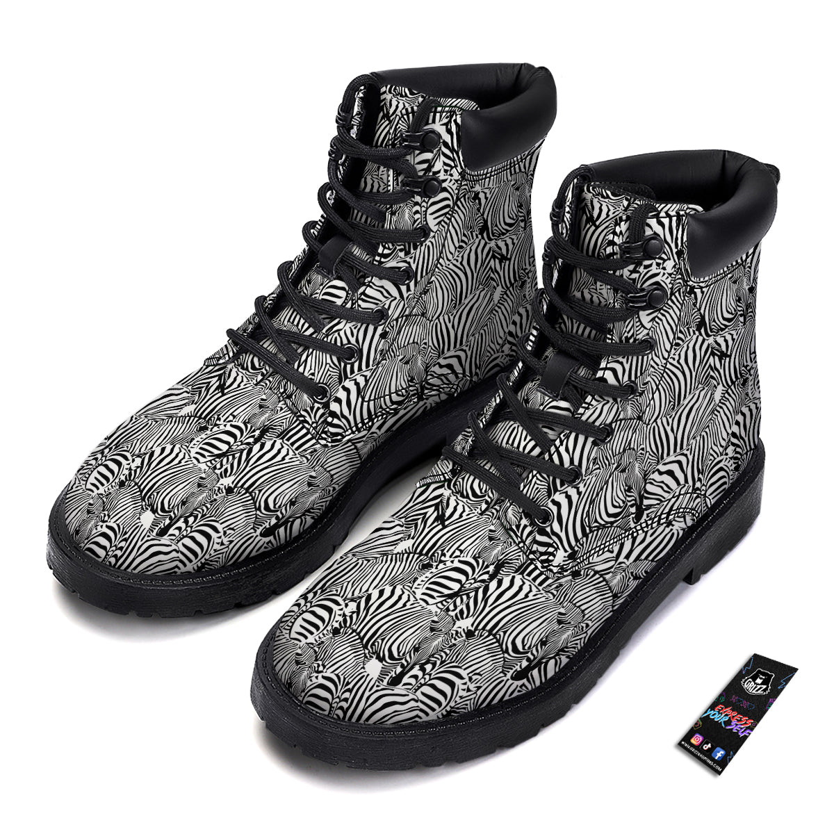Zebra Striped Black And White Print Pattern Boots-grizzshop