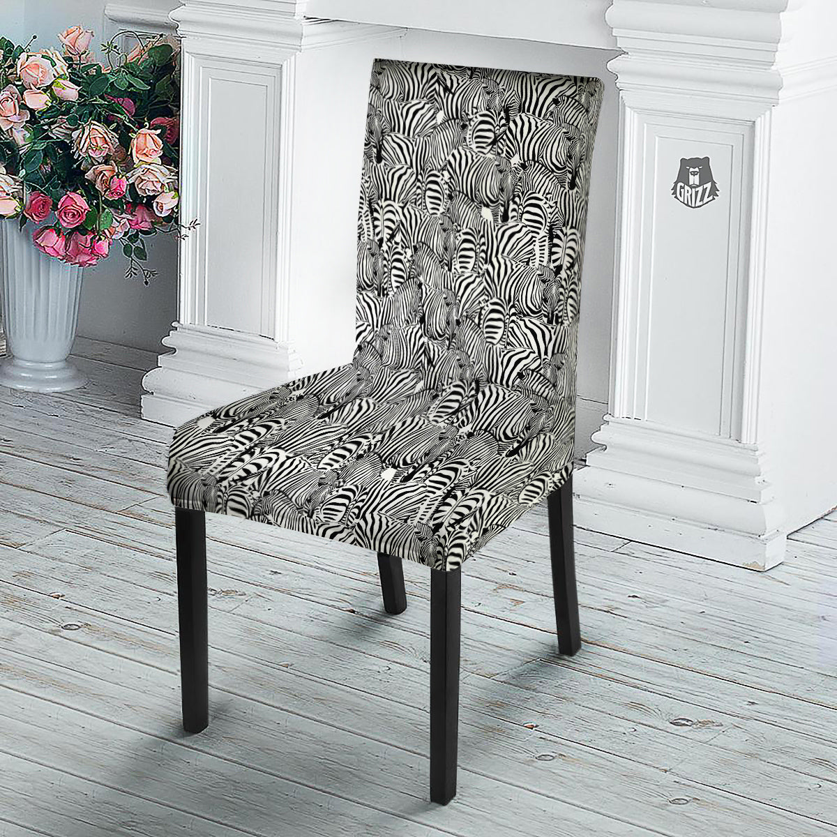 Zebra Striped Black And White Print Pattern Dining Chair Slipcover-grizzshop