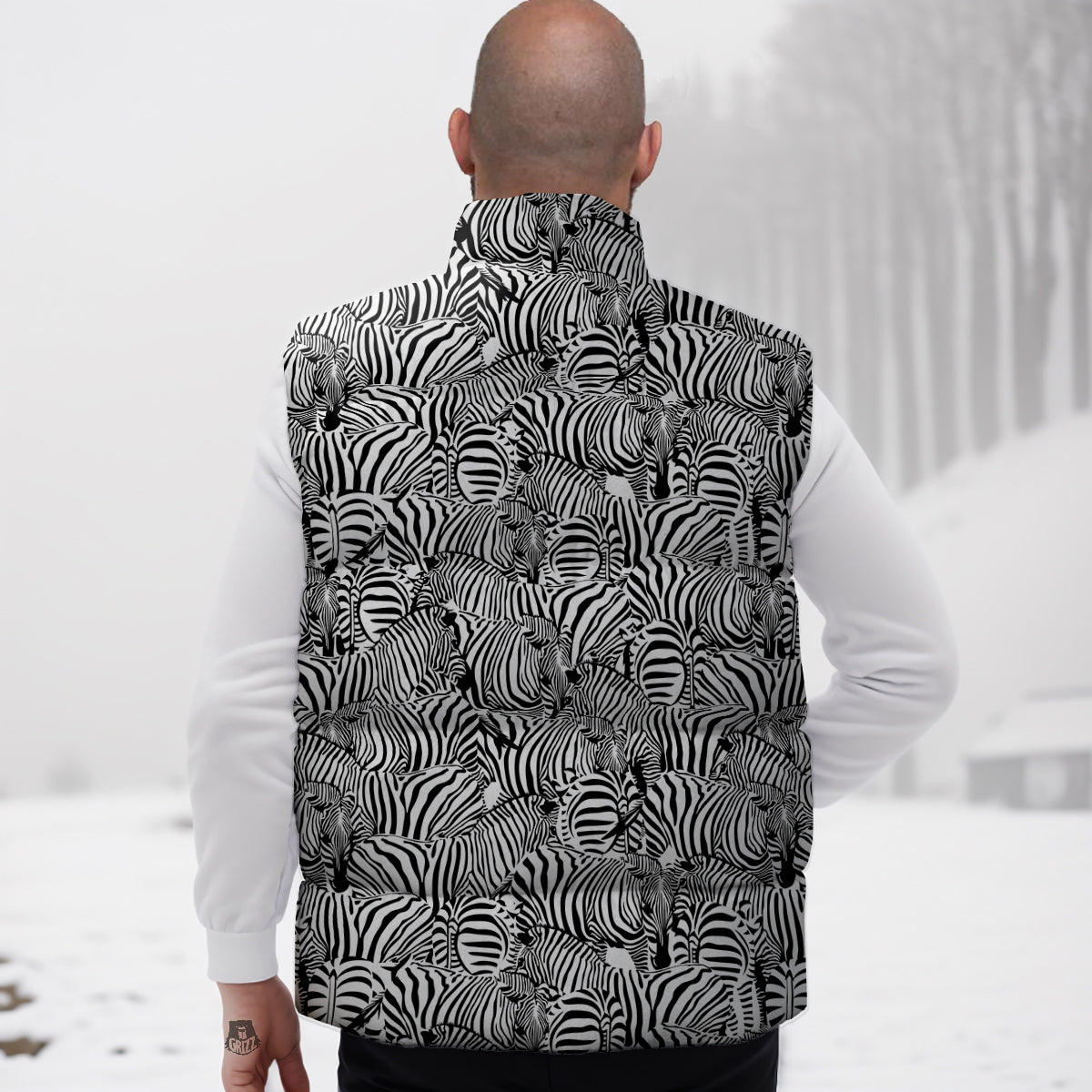 Zebra Striped Black And White Print Pattern Down Vest
