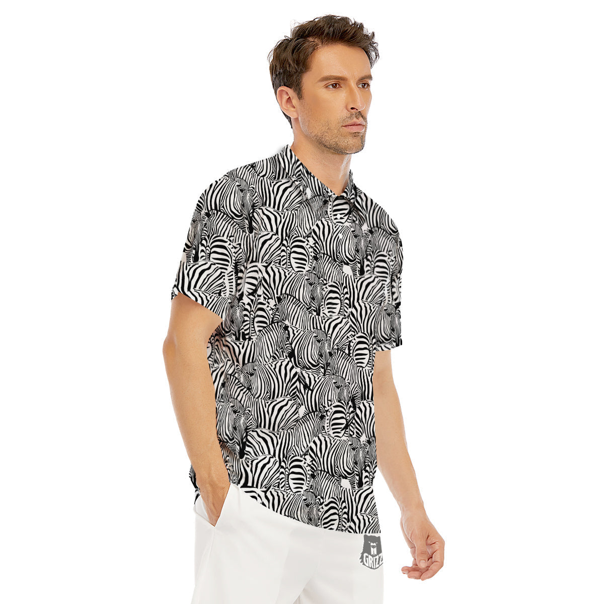 Zebra Striped Black And White Print Pattern Men's Golf Shirts-grizzshop