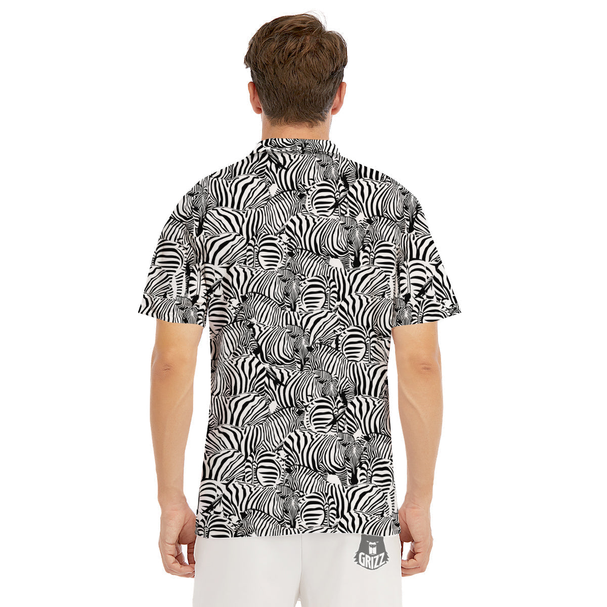 Zebra Striped Black And White Print Pattern Men's Golf Shirts-grizzshop