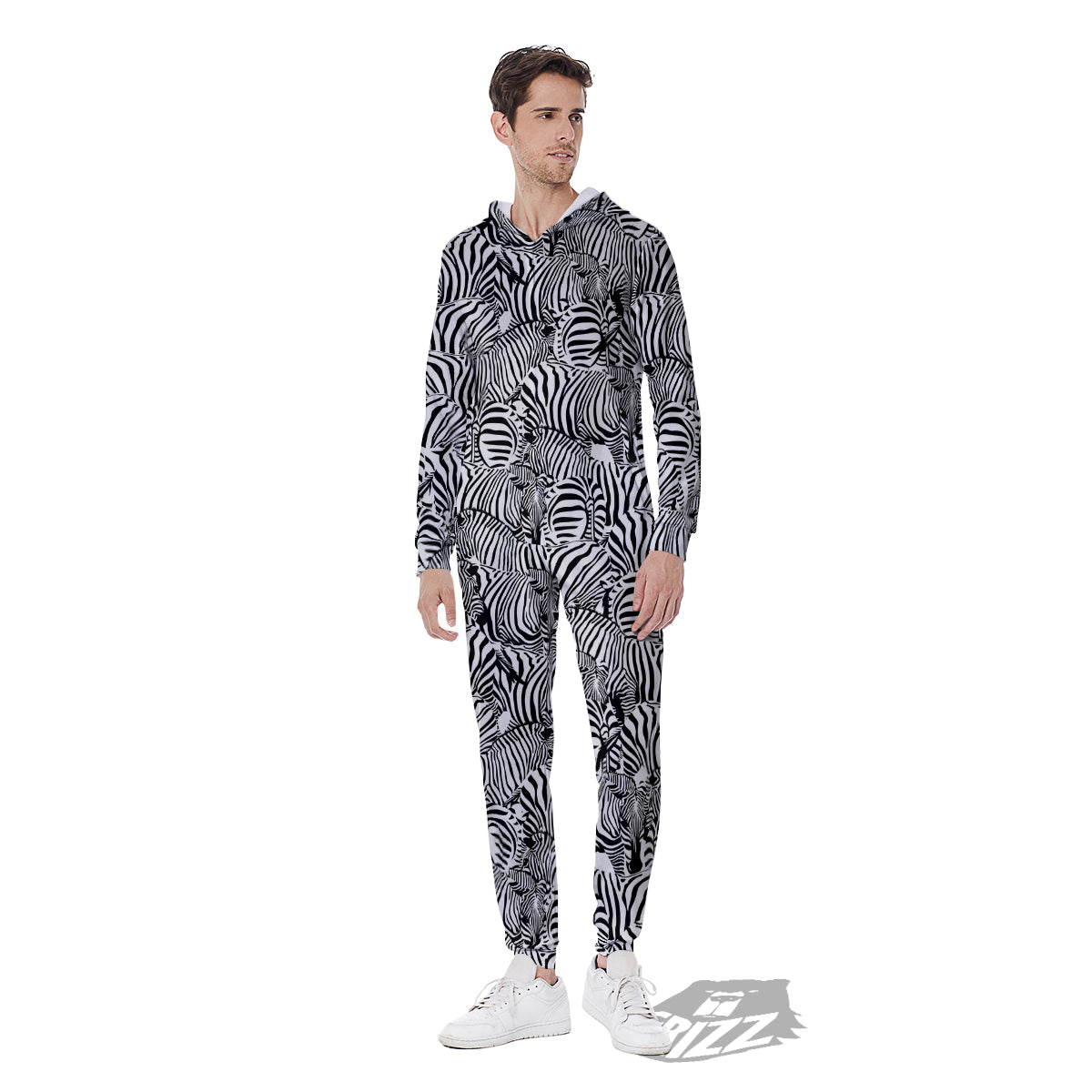 Zebra Striped Black And White Print Pattern Men's Jumpsuit-grizzshop