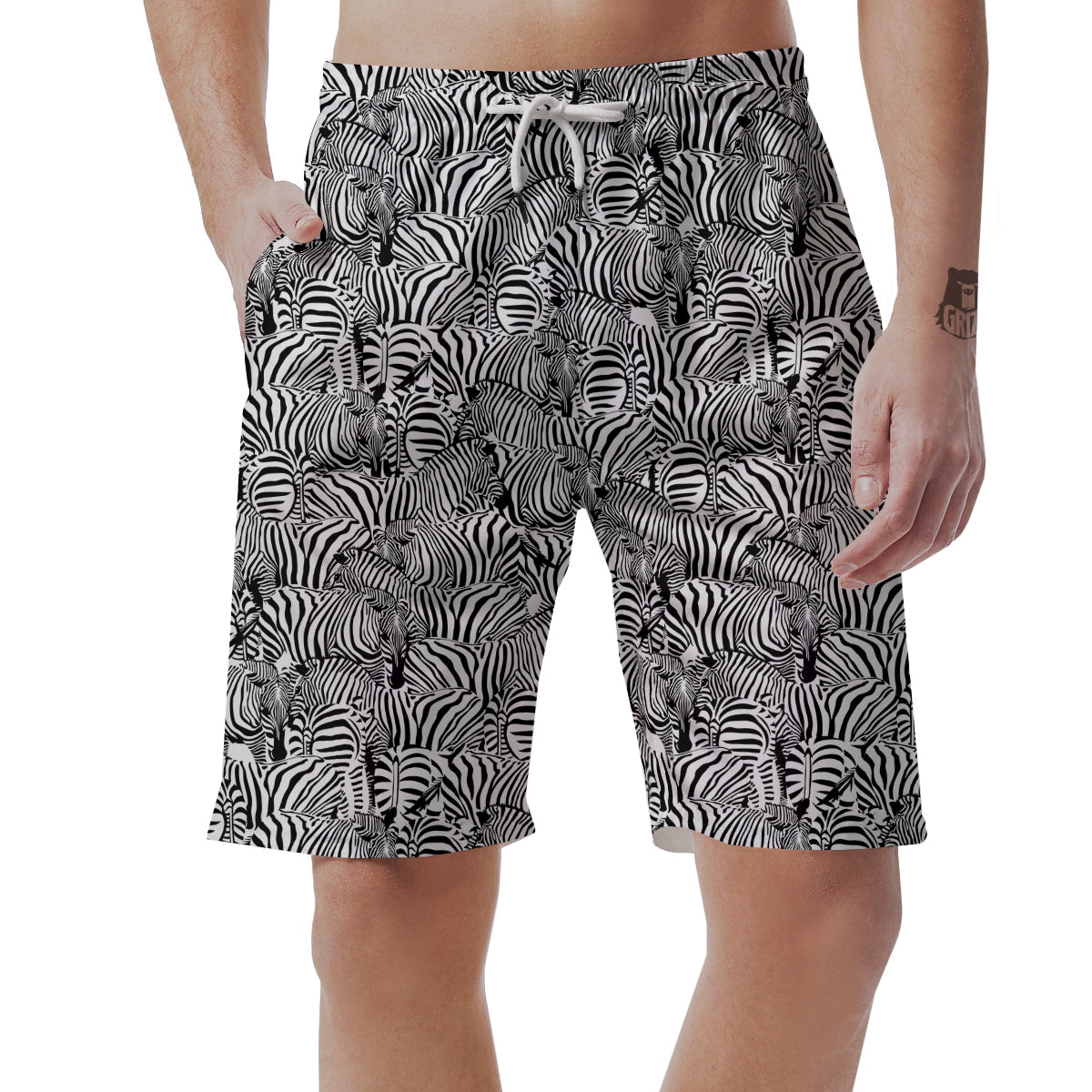Zebra Striped Black And White Print Pattern Men's Shorts-grizzshop