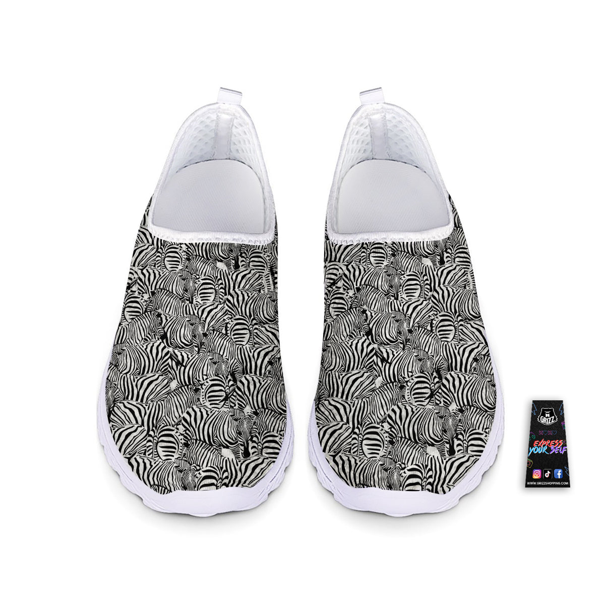 Zebra Striped Black And White Print Pattern Nurse Shoes-grizzshop