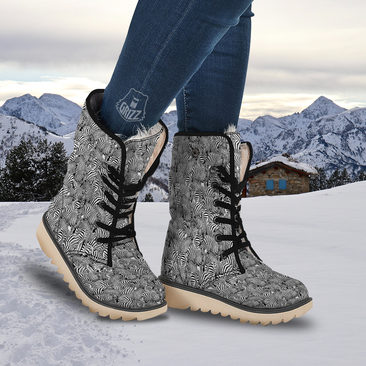 Zebra Striped Black And White Print Pattern Snow Boots-grizzshop
