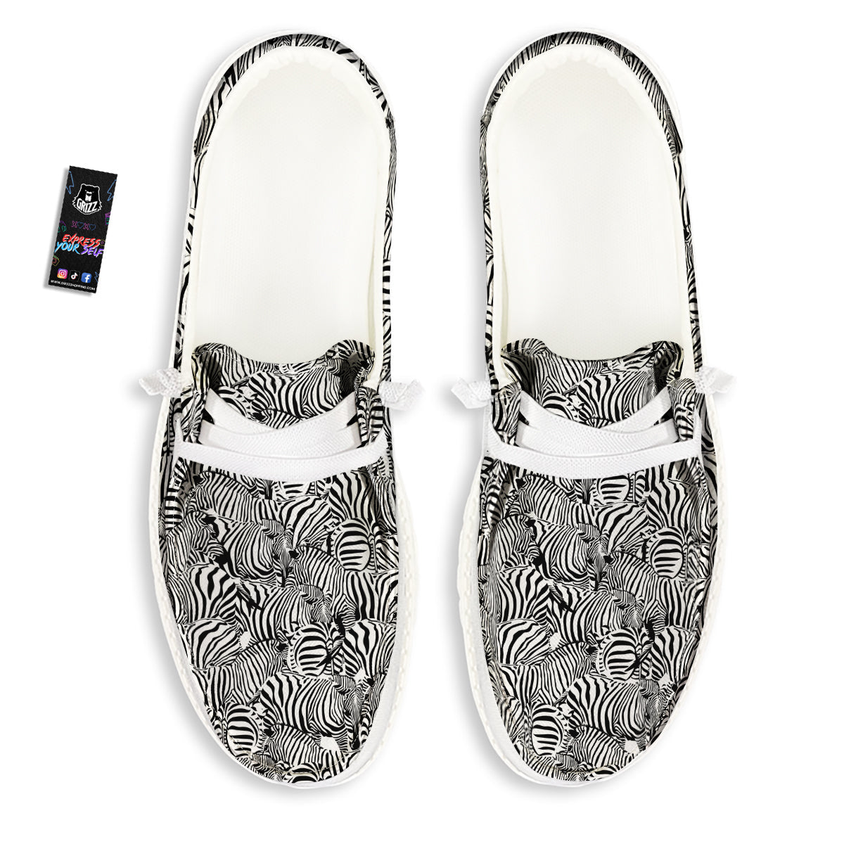Zebra Striped Black And White Print Pattern White Loafers-grizzshop