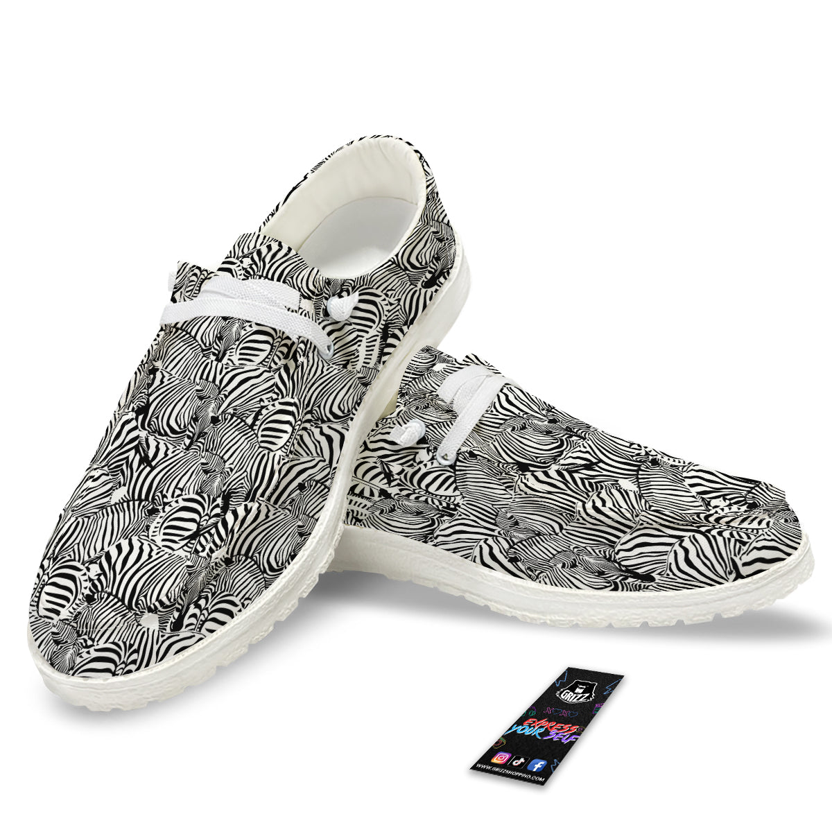 Zebra Striped Black And White Print Pattern White Loafers-grizzshop