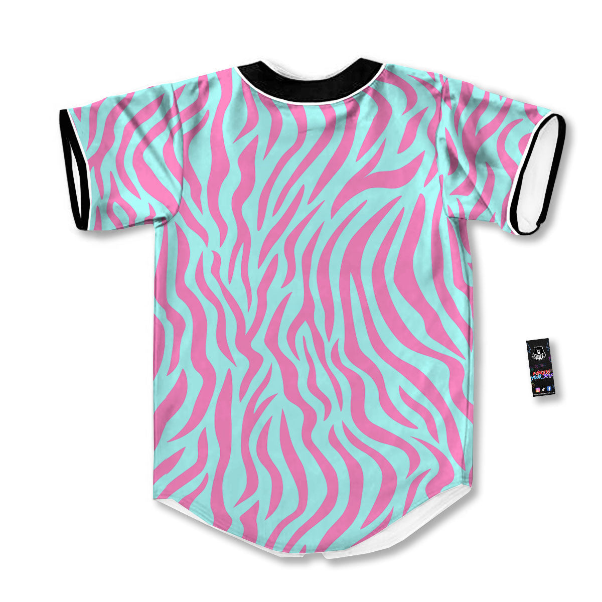 Zebra Stripes Blue And Pink Print Baseball Jersey-grizzshop