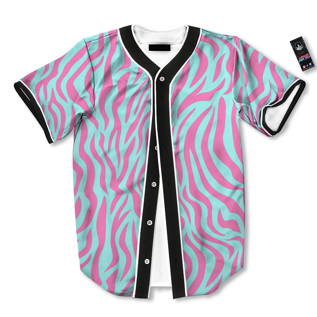 Zebra Stripes Blue And Pink Print Baseball Jersey-grizzshop