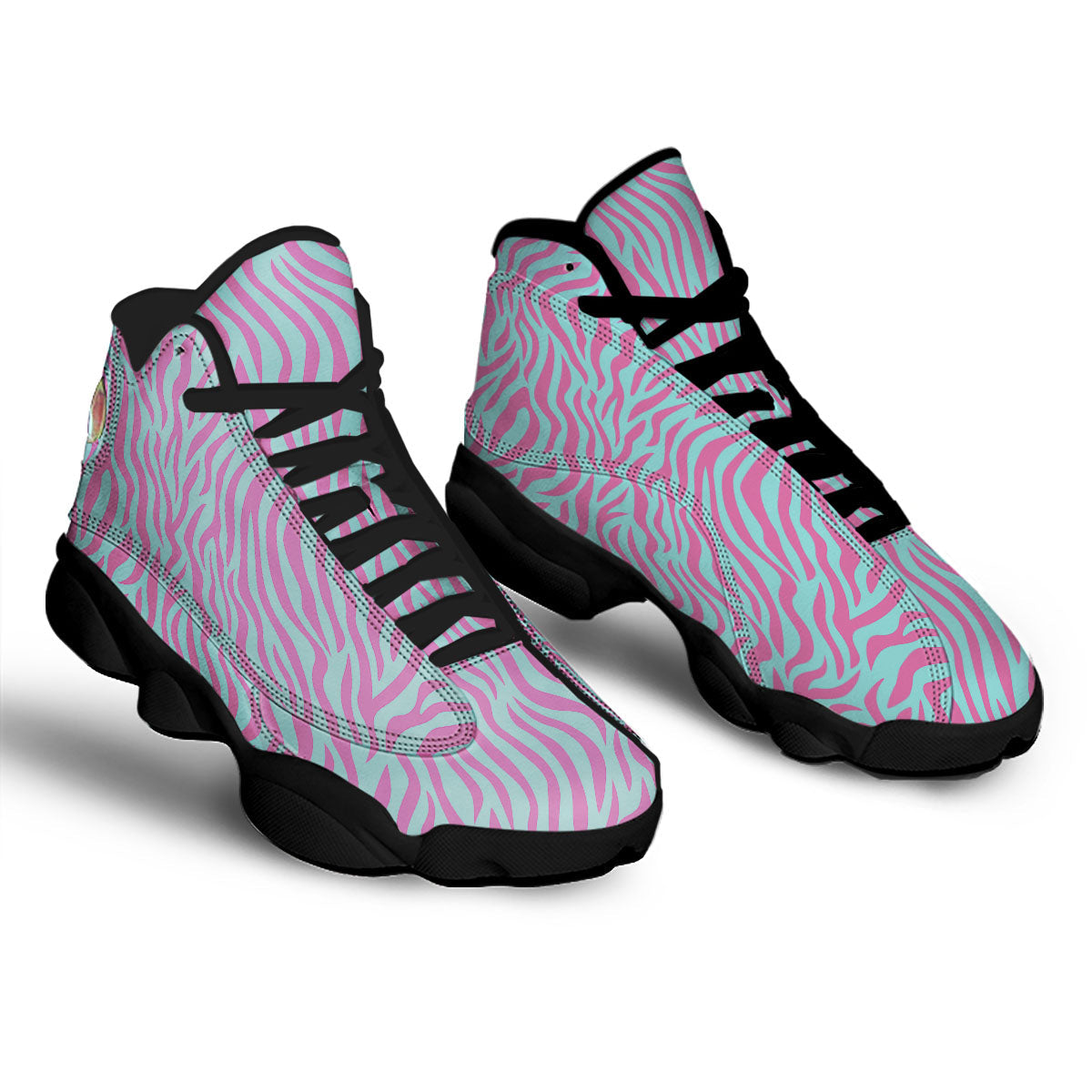Zebra Stripes Blue And Pink Print Black Basketball Shoes-grizzshop