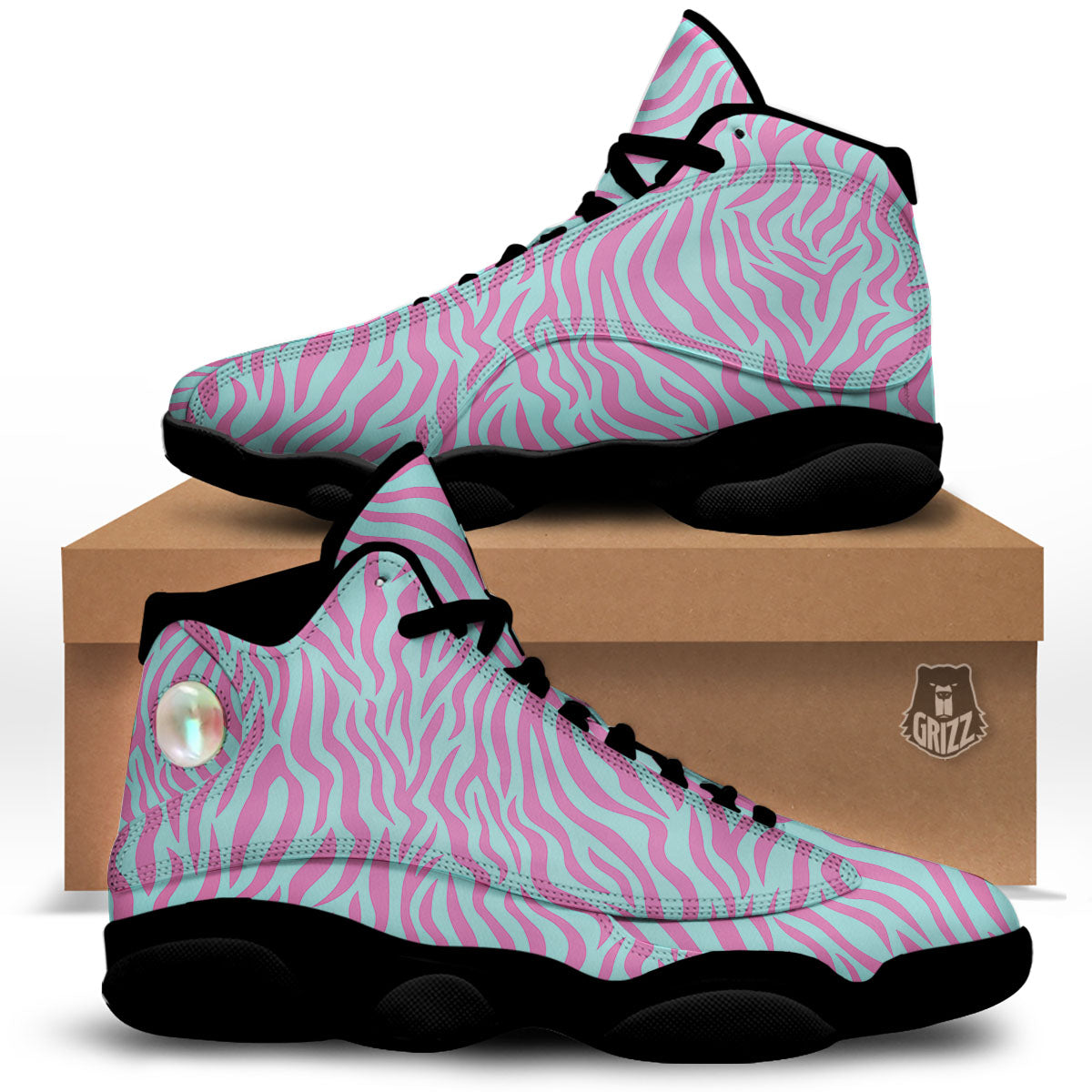 Zebra Stripes Blue And Pink Print Black Basketball Shoes-grizzshop