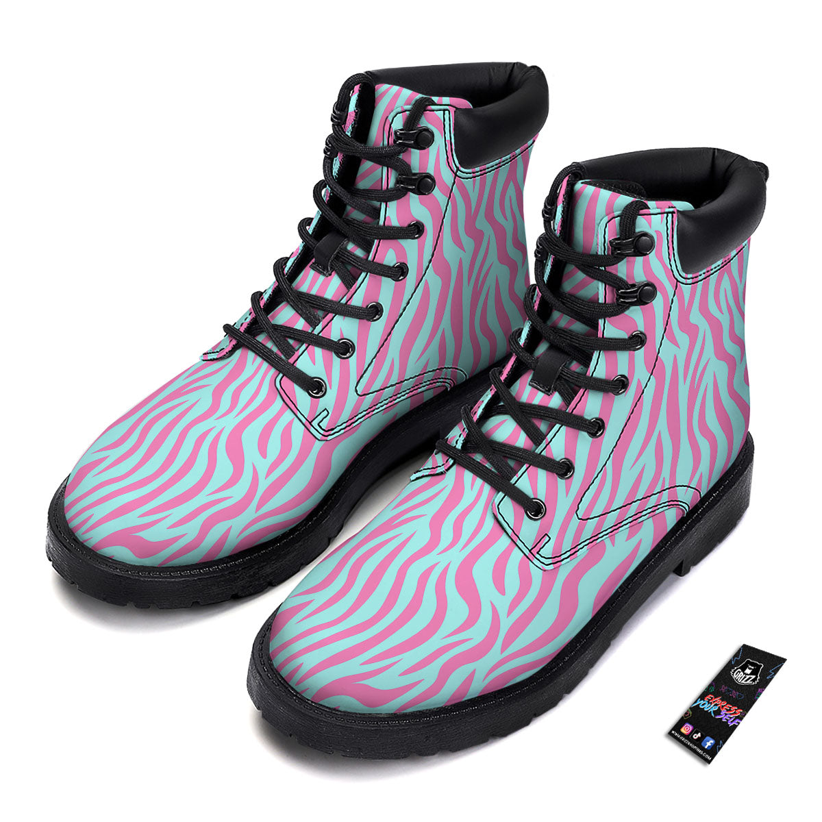 Zebra Stripes Blue And Pink Print Boots-grizzshop