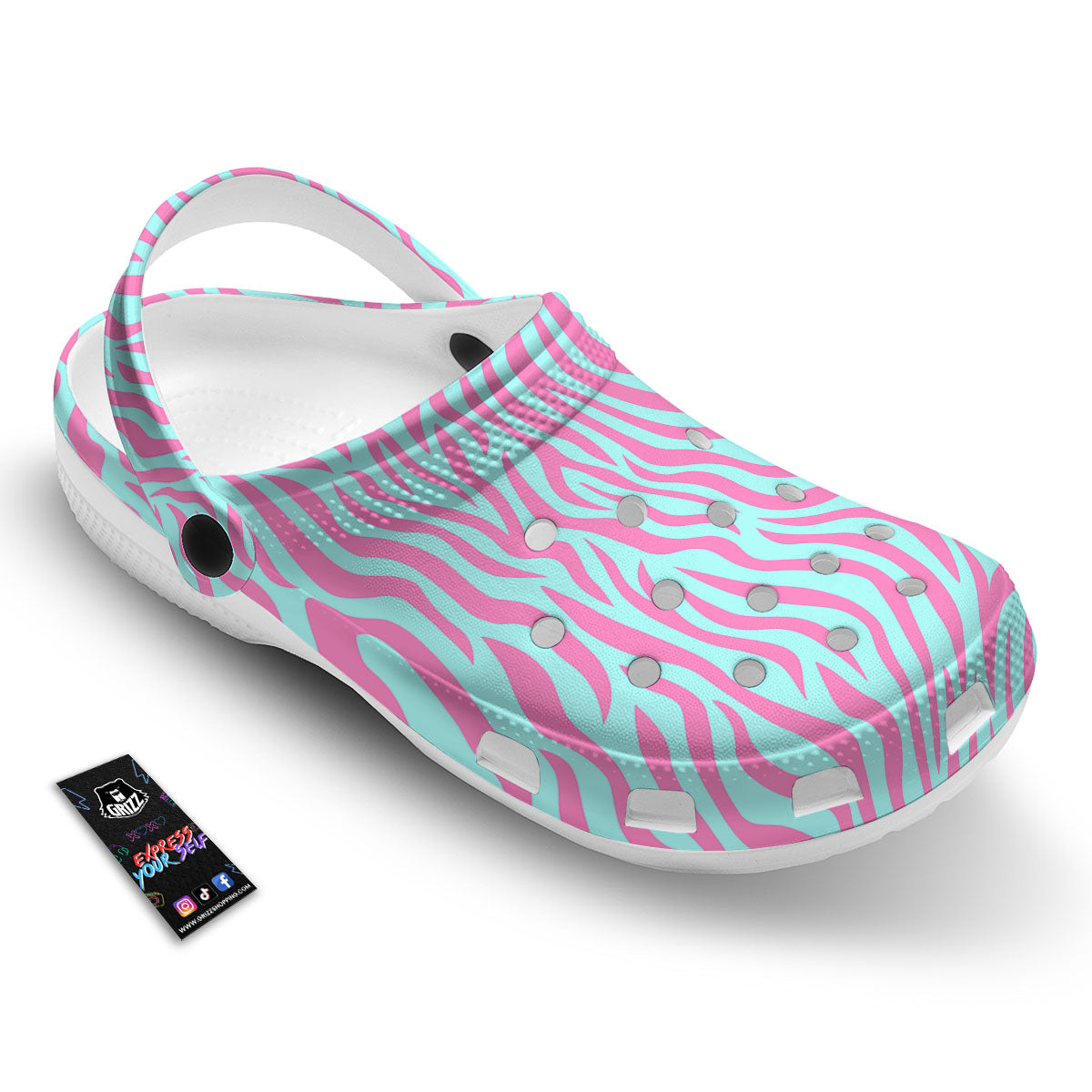 Zebra Stripes Blue And Pink Print Clog-grizzshop