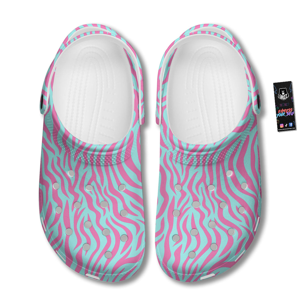 Zebra Stripes Blue And Pink Print Clog-grizzshop