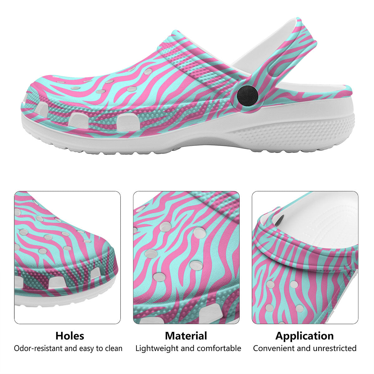 Zebra Stripes Blue And Pink Print Clog-grizzshop
