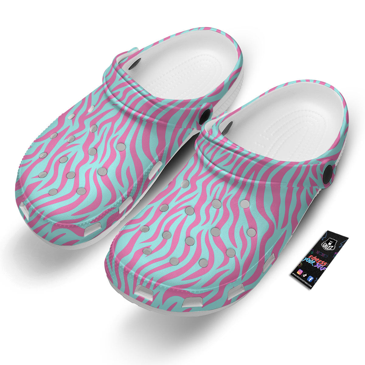 Zebra Stripes Blue And Pink Print Clog-grizzshop