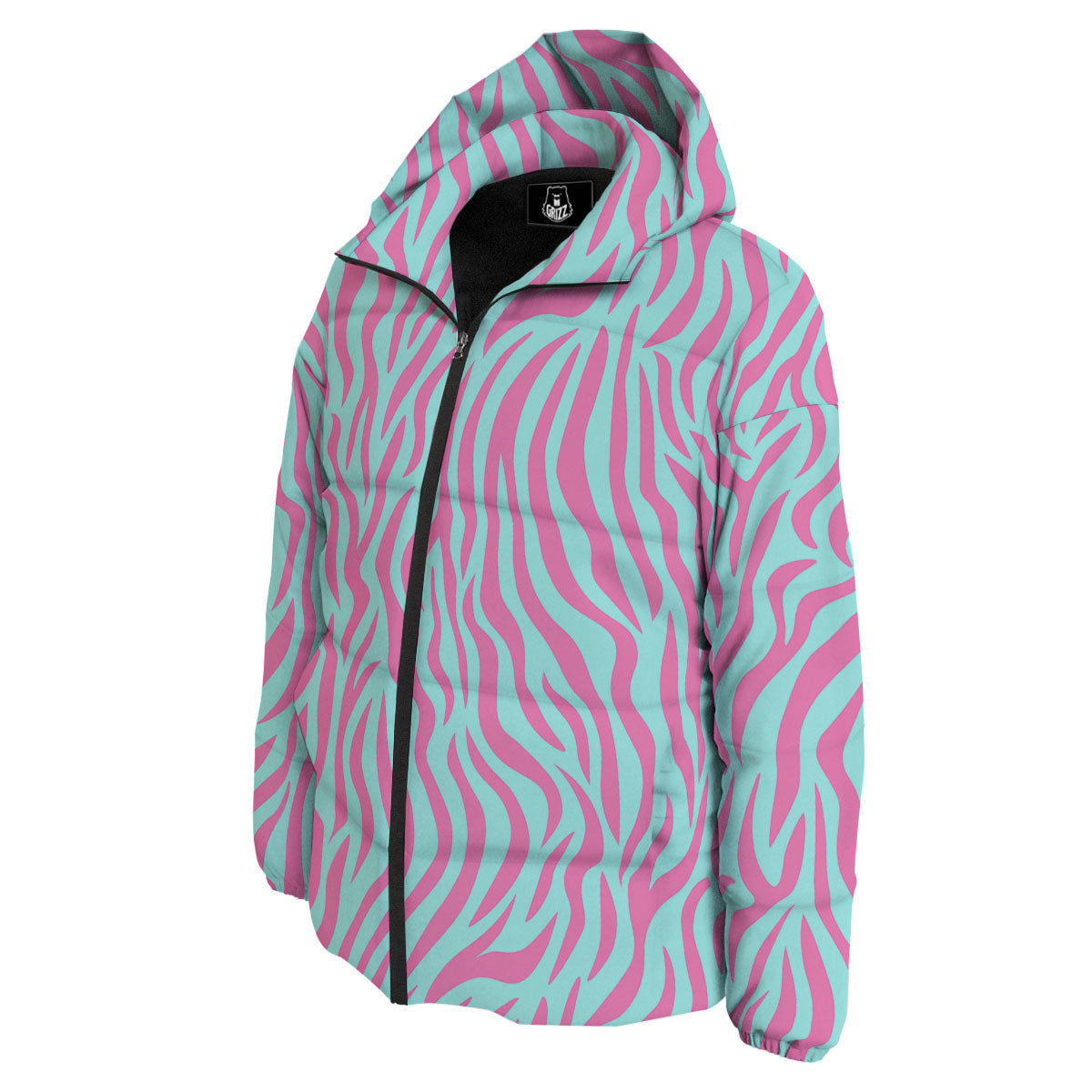 Zebra Stripes Blue And Pink Print Down Jacket-grizzshop